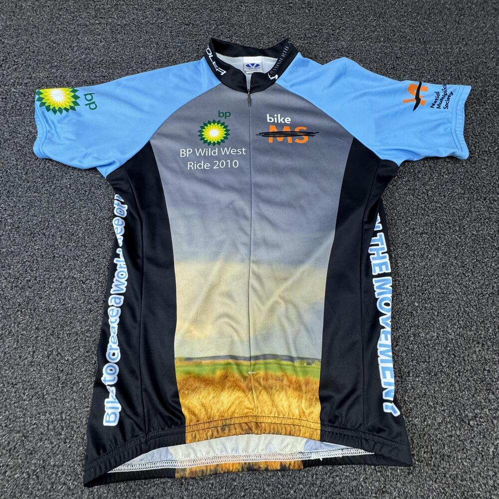 Voler Shirt Mens M Blue Bike MS BP Wild West Ride 2010 Jersey Full Zip